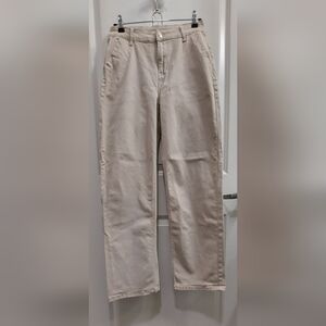 Classic Straight Leg Beige Cotton Pants